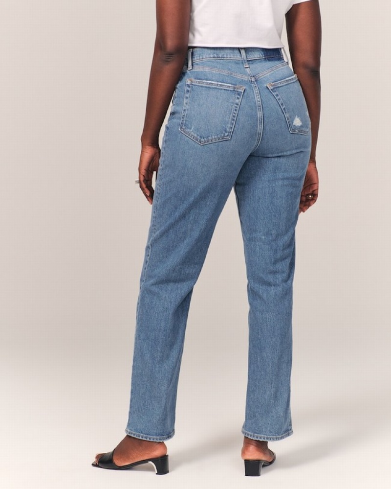 Abercrombie Curve Love Ultra High Rise 90s Straight Jeans Dam Blå  | 2163-BDNAR