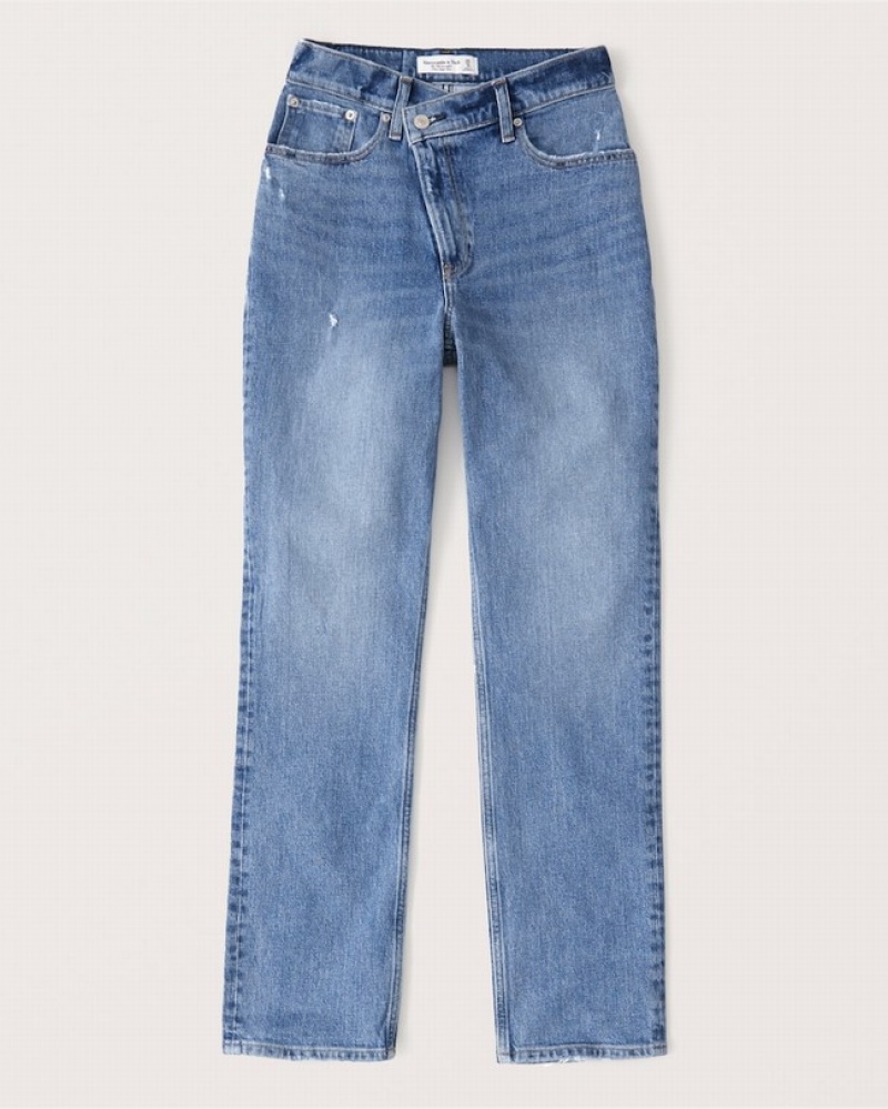 Abercrombie Curve Love Ultra High Rise 90s Straight Jeans Dam Blå  | 2163-BDNAR