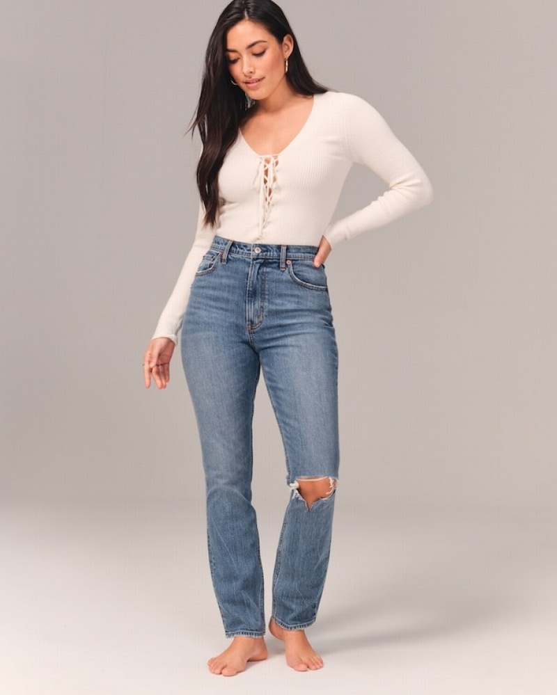 Abercrombie Curve Love Ultra High Rise 90s Slim Straight Jeans Dam Blå  | 1036-QPLHV