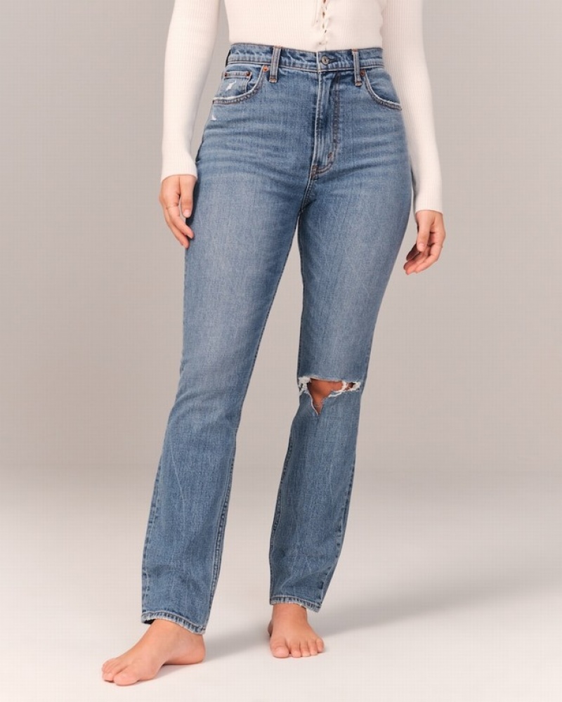 Abercrombie Curve Love Ultra High Rise 90s Slim Straight Jeans Dam Blå  | 1036-QPLHV