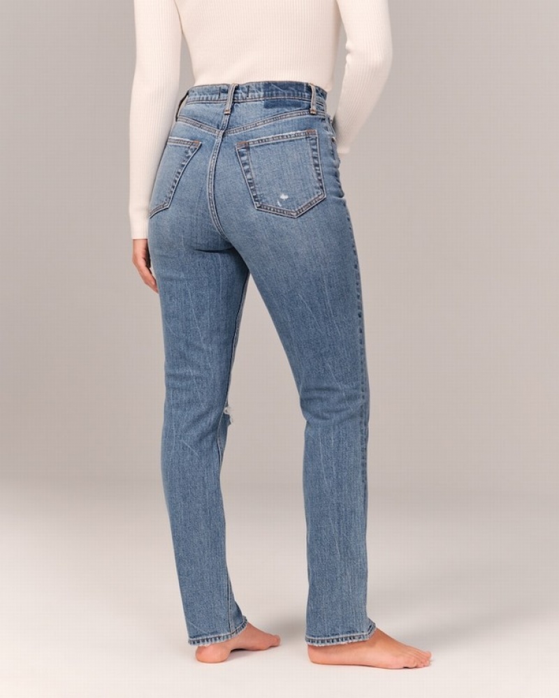 Abercrombie Curve Love Ultra High Rise 90s Slim Straight Jeans Dam Blå  | 1036-QPLHV