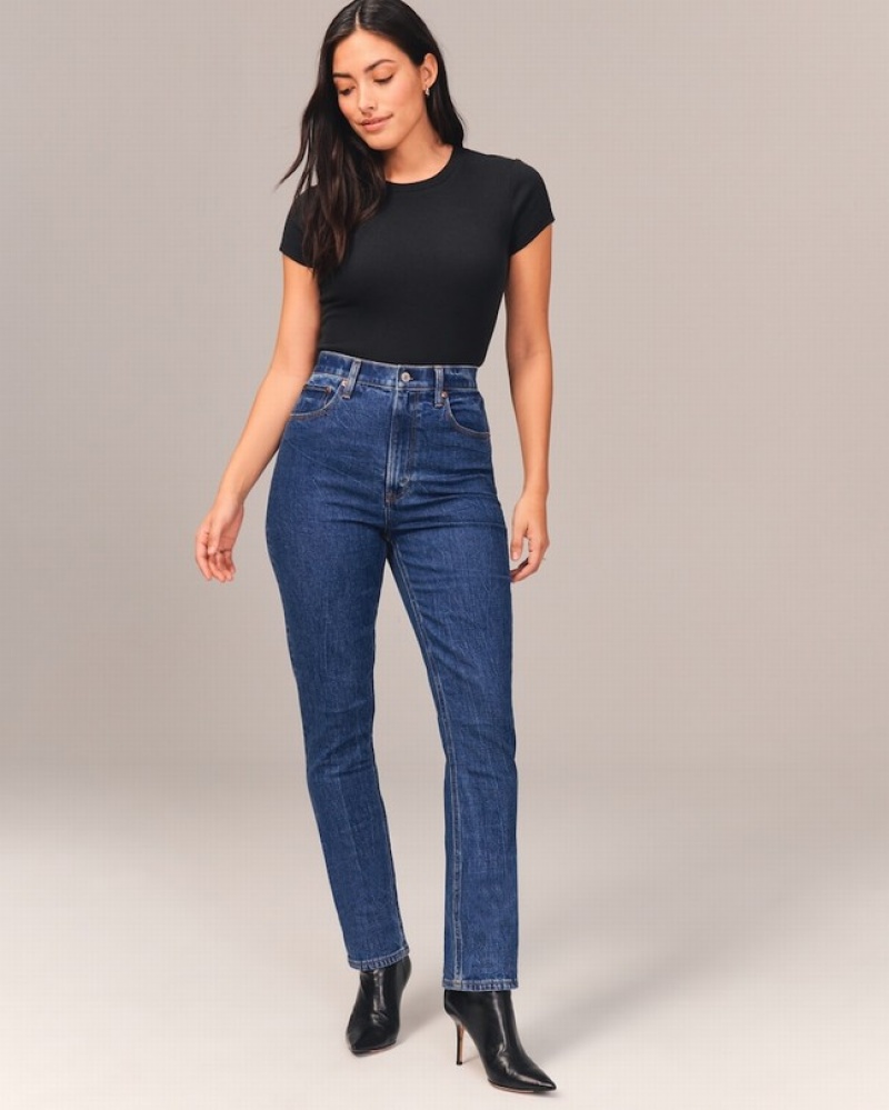 Abercrombie Curve Love Ultra High Rise 90s Slim Straight Jeans Dam Marinblå  | 5903-WLOMU