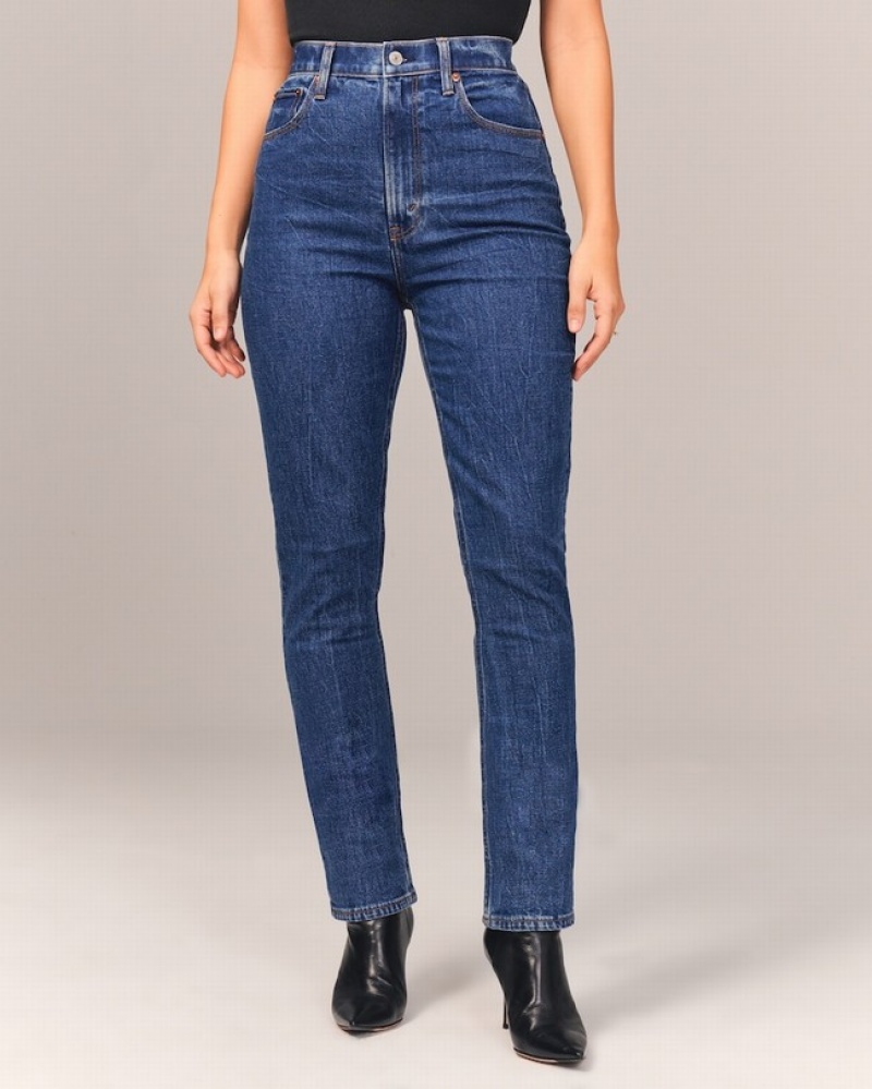 Abercrombie Curve Love Ultra High Rise 90s Slim Straight Jeans Dam Marinblå  | 5903-WLOMU