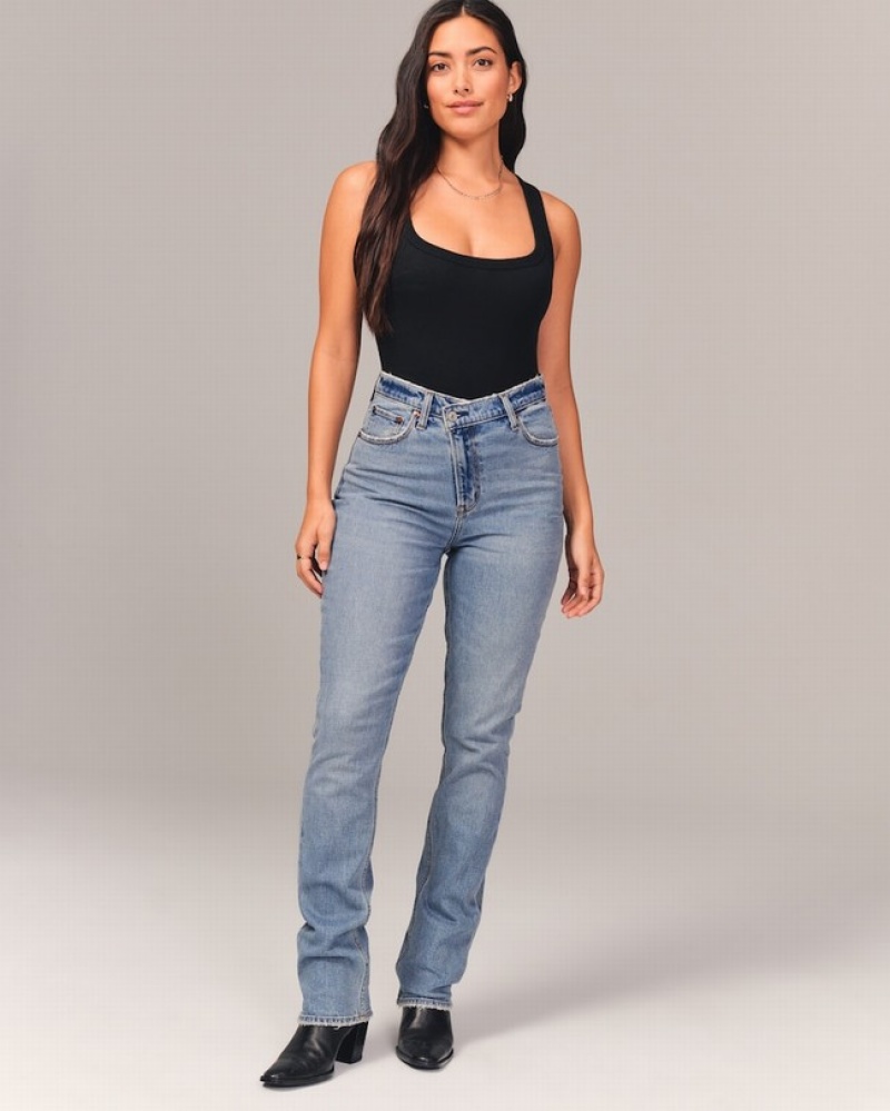 Abercrombie Curve Love Ultra High Rise 90s Slim Straight Jeans Dam LjusBlå  | 3657-CEXTY