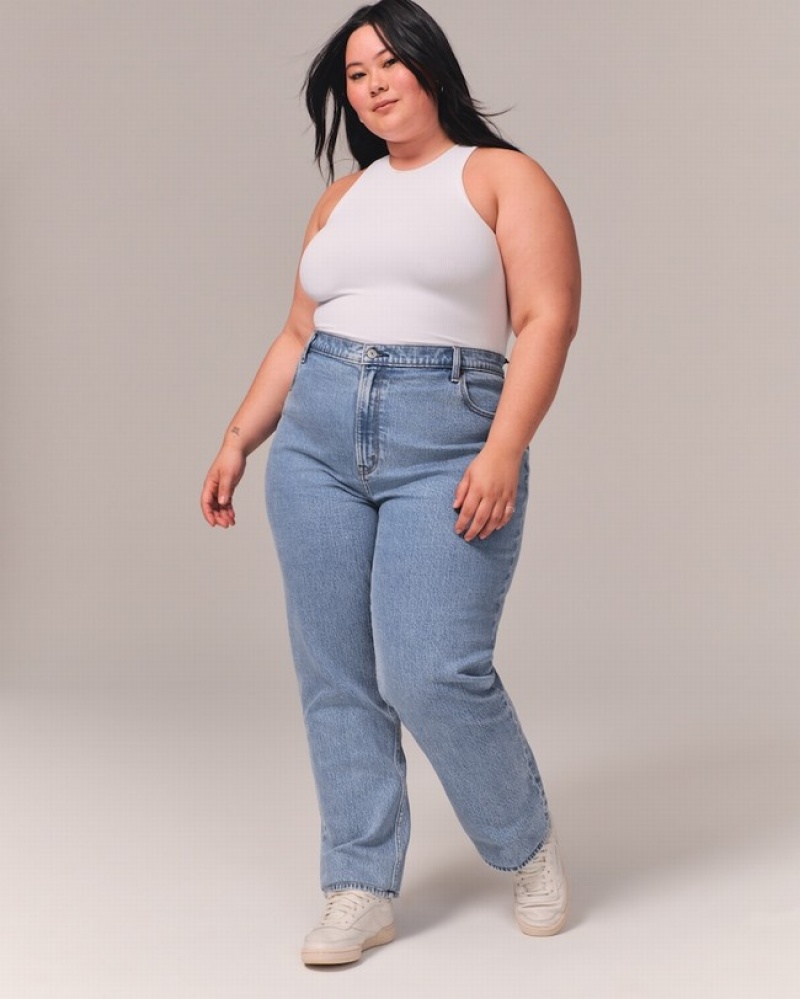 Abercrombie Curve Love Ultra High Rise 90s Straight Jeans Dam Blå  | 3905-GZECT