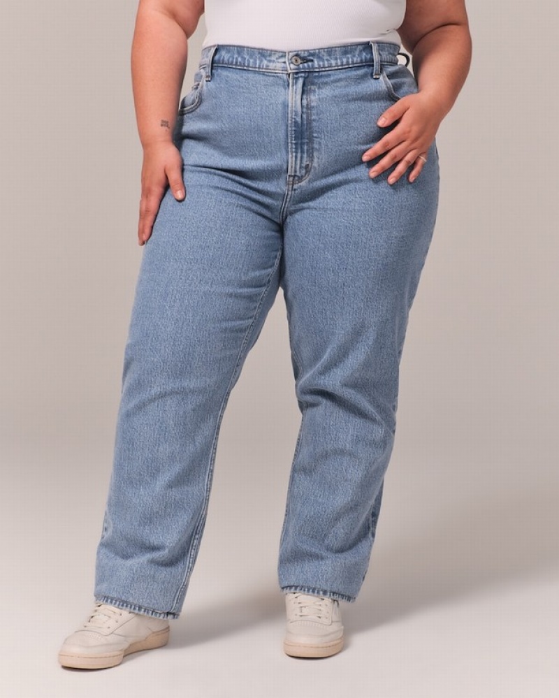 Abercrombie Curve Love Ultra High Rise 90s Straight Jeans Dam Blå  | 3905-GZECT