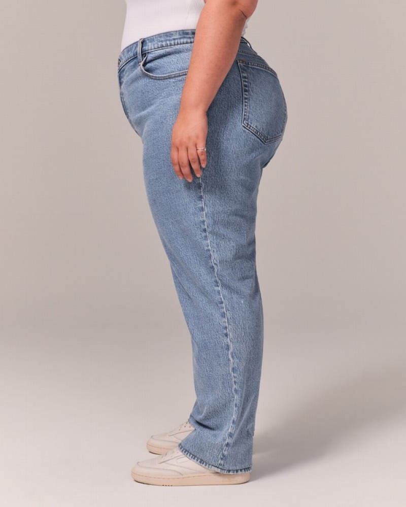 Abercrombie Curve Love Ultra High Rise 90s Straight Jeans Dam Blå  | 3905-GZECT