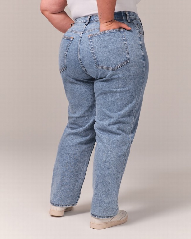 Abercrombie Curve Love Ultra High Rise 90s Straight Jeans Dam Blå  | 3905-GZECT