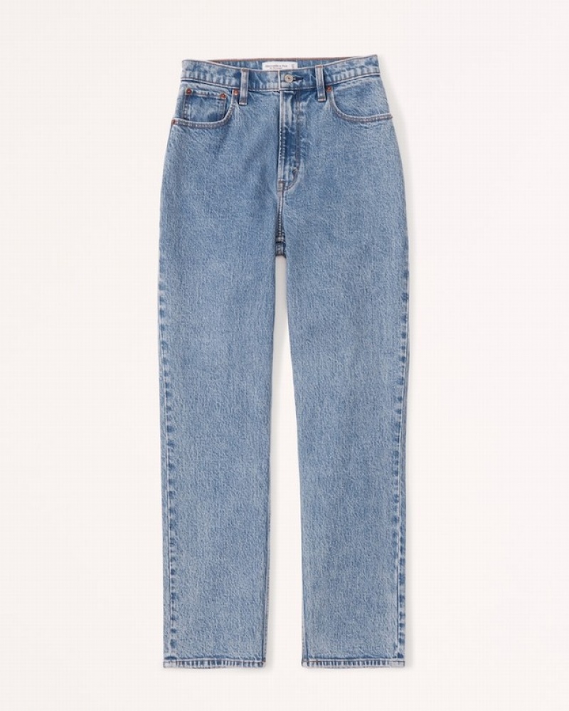 Abercrombie Curve Love Ultra High Rise 90s Straight Jeans Dam Blå  | 3905-GZECT