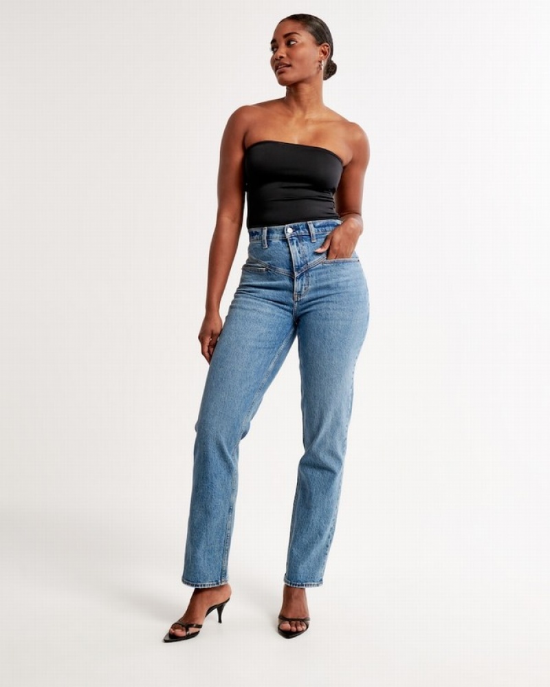 Abercrombie Curve Love Ultra High Rise 90s Straight Jeans Dam Blå  | 5820-QJZAS