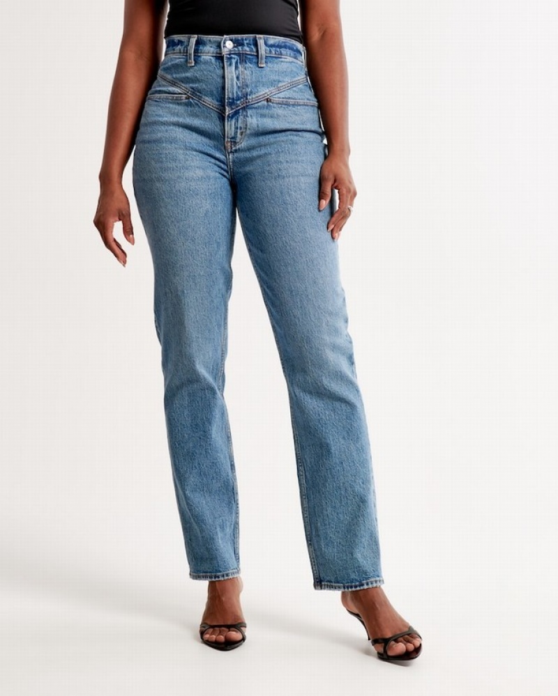 Abercrombie Curve Love Ultra High Rise 90s Straight Jeans Dam Blå  | 5820-QJZAS