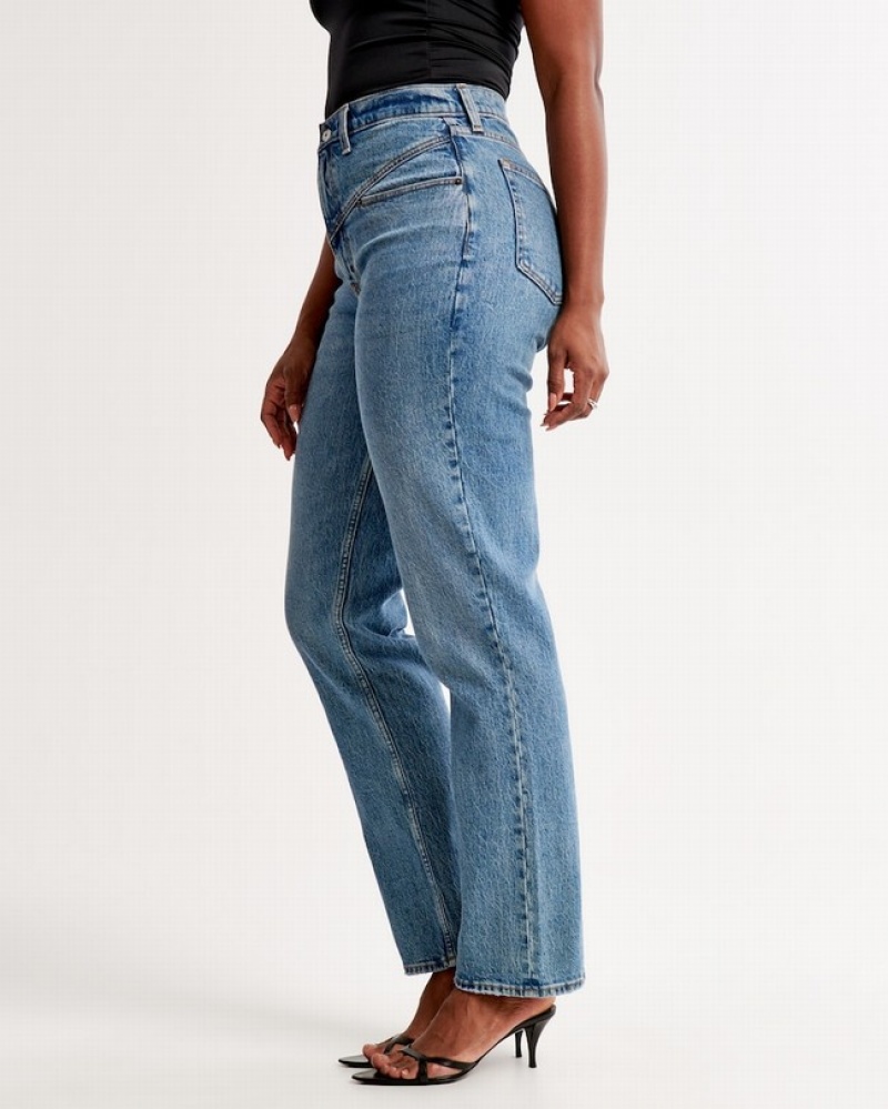 Abercrombie Curve Love Ultra High Rise 90s Straight Jeans Dam Blå  | 5820-QJZAS