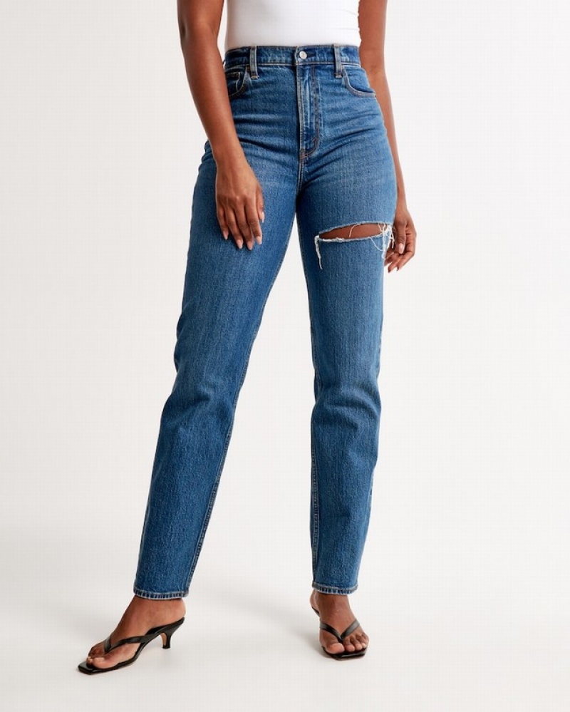 Abercrombie Curve Love Ultra High Rise 90s Straight Jeans Dam Blå  | 8625-CDHLX