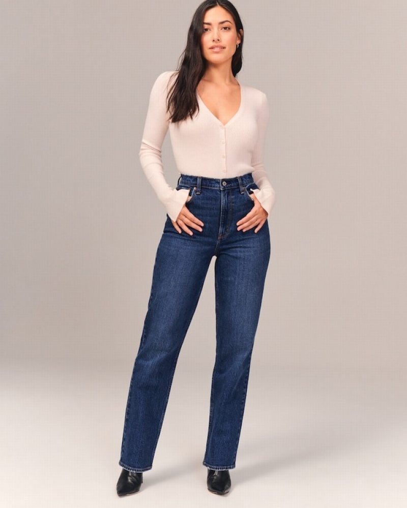 Abercrombie Curve Love Ultra High Rise 90s Straight Jeans Dam Marinblå  | 2073-DVMXQ