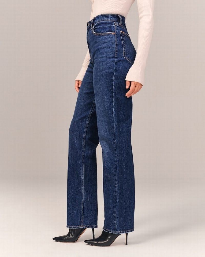 Abercrombie Curve Love Ultra High Rise 90s Straight Jeans Dam Marinblå  | 2073-DVMXQ