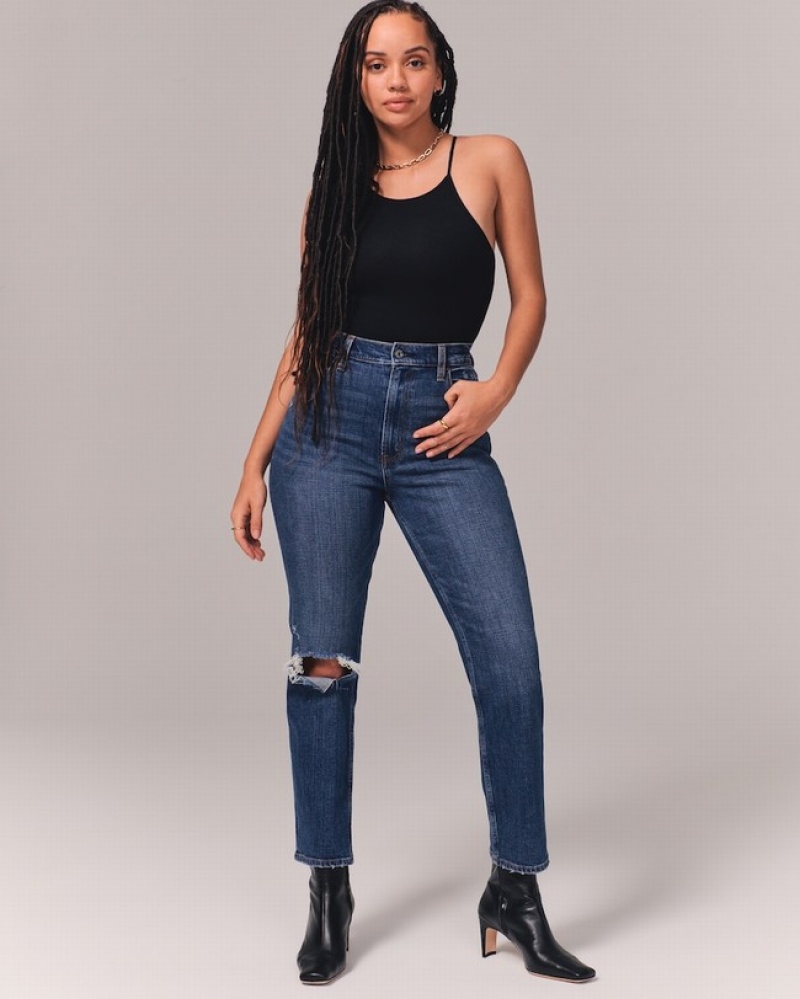 Abercrombie Curve Love Ultra High Rise Ankle Straight Jeans Dam Blå  | 8301-ICTMP