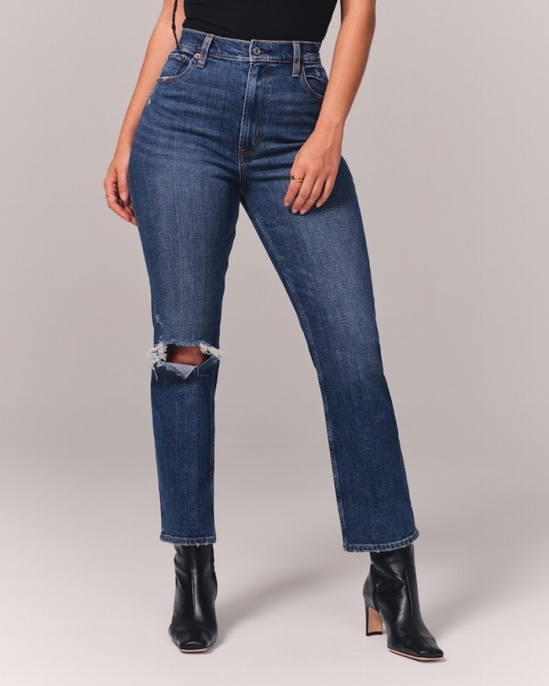 Abercrombie Curve Love Ultra High Rise Ankle Straight Jeans Dam Blå  | 8301-ICTMP