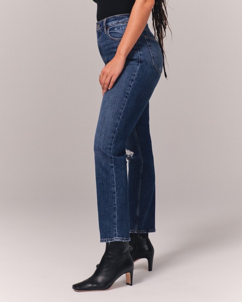 Abercrombie Curve Love Ultra High Rise Ankle Straight Jeans Dam Blå  | 8301-ICTMP