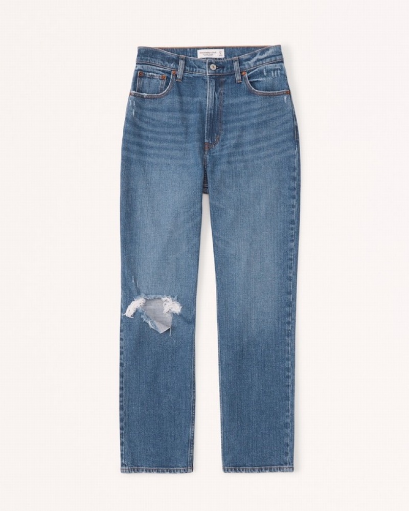 Abercrombie Curve Love Ultra High Rise Ankle Straight Jeans Dam Blå  | 8301-ICTMP