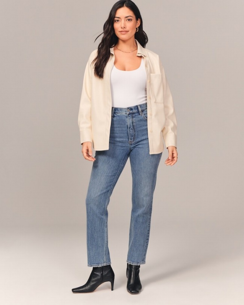 Abercrombie Curve Love Ultra High Rise Ankle Straight Jeans Dam Blå  | 2356-BMJSC