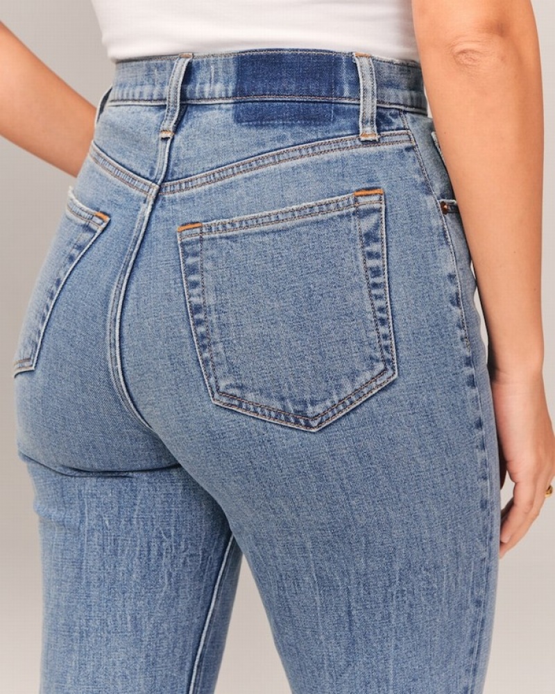 Abercrombie Curve Love Ultra High Rise Ankle Straight Jeans Dam Blå  | 2356-BMJSC