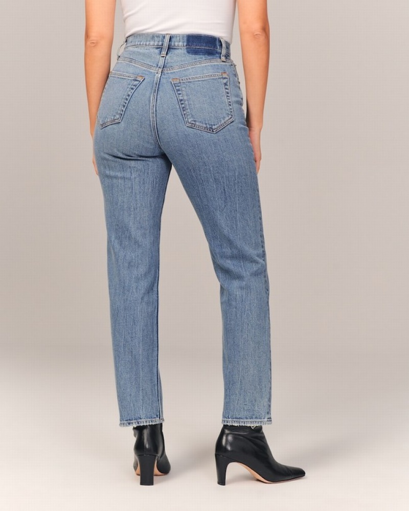 Abercrombie Curve Love Ultra High Rise Ankle Straight Jeans Dam Blå  | 2356-BMJSC