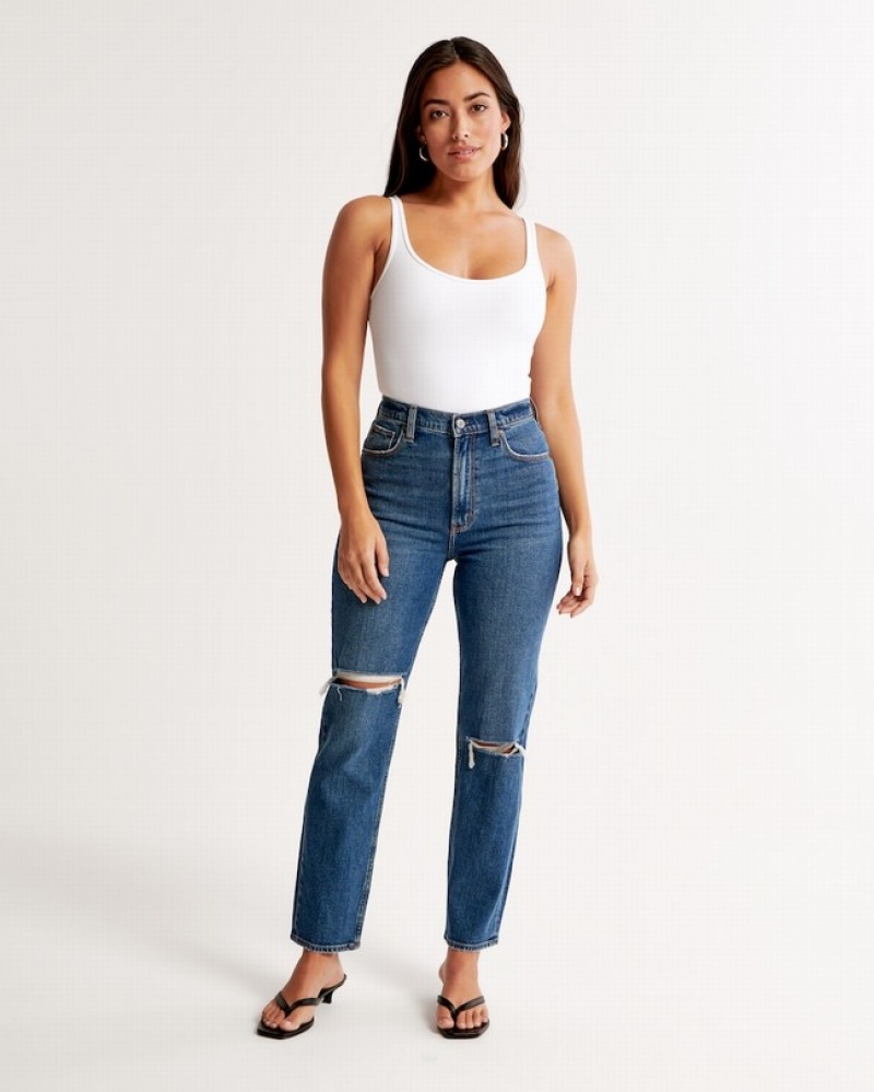 Abercrombie Curve Love Ultra High Rise Ankle Straight Jeans Dam Blå  | 9547-FAQUO