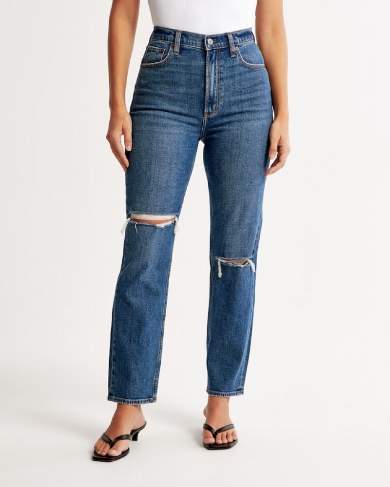 Abercrombie Curve Love Ultra High Rise Ankle Straight Jeans Dam Blå  | 9547-FAQUO