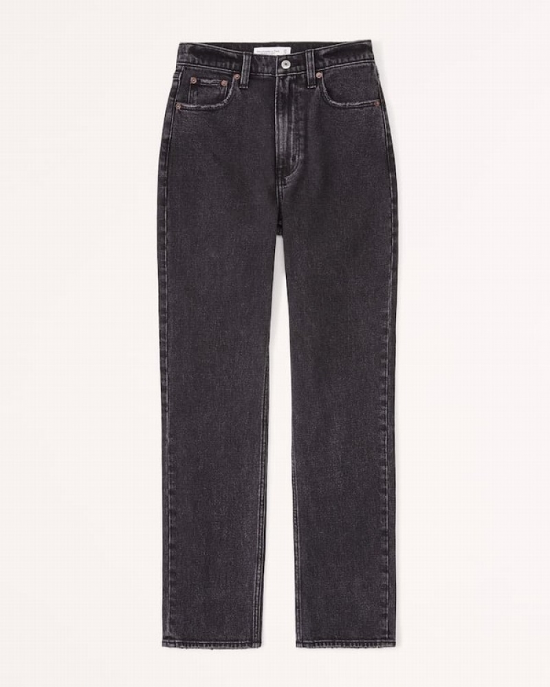 Abercrombie Curve Love Ultra High Rise Ankle Straight Jeans Dam Svarta  | 8751-POWYL