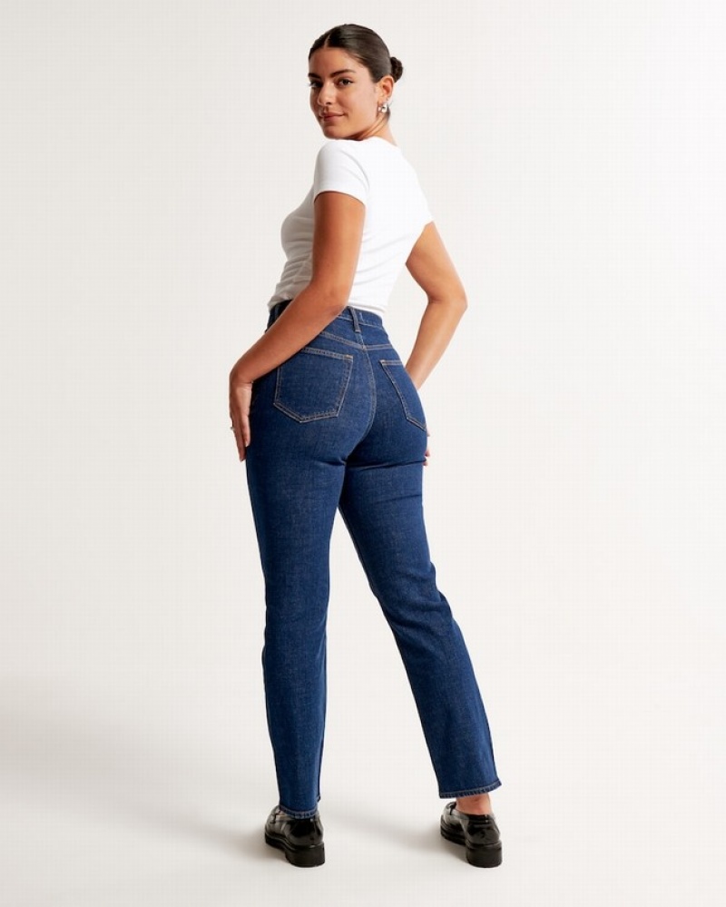 Abercrombie Curve Love Ultra High Rise Ankle Straight Jeans Dam Marinblå  | 5681-PFQAC