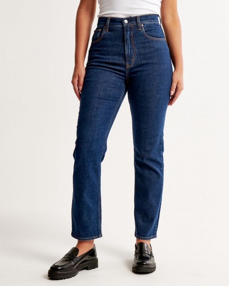 Abercrombie Curve Love Ultra High Rise Ankle Straight Jeans Dam Marinblå  | 5681-PFQAC