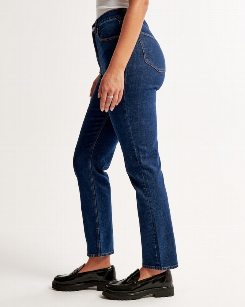 Abercrombie Curve Love Ultra High Rise Ankle Straight Jeans Dam Marinblå  | 5681-PFQAC