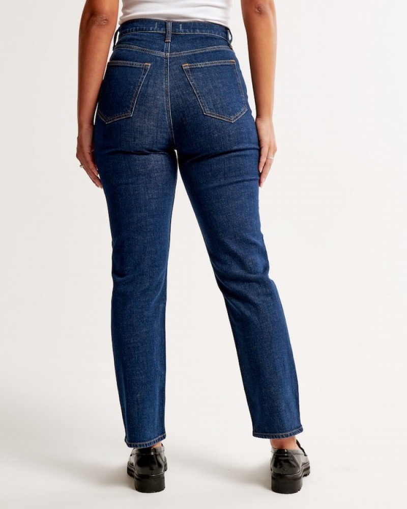 Abercrombie Curve Love Ultra High Rise Ankle Straight Jeans Dam Marinblå  | 5681-PFQAC