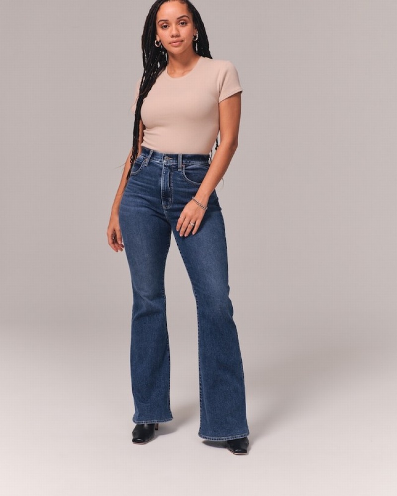 Abercrombie Curve Love Ultra High Rise Stretch Flare Jeans Dam Blå  | 9817-SRVCG