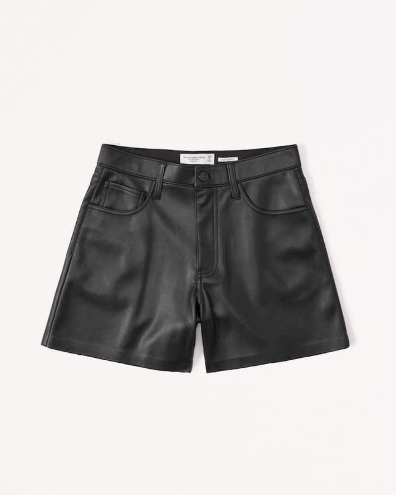 Abercrombie Curve Love Vegan Leather Dad Shorts Dam Svarta  | 6431-HTXFQ