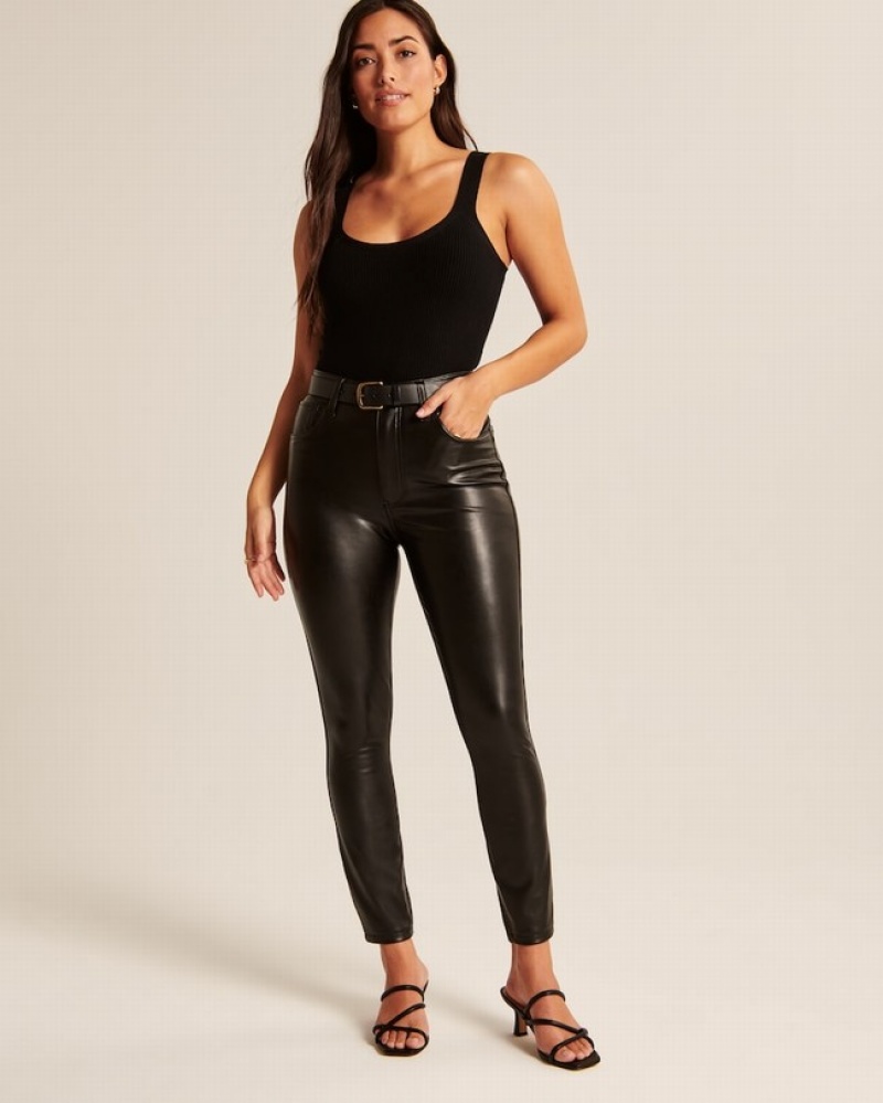 Abercrombie Curve Love Vegan Leather Skinny Byxor Dam Svarta  | 0692-RNQCD