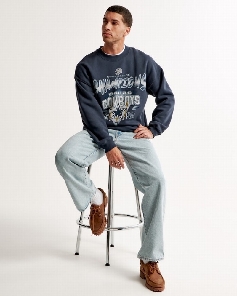 Abercrombie Dallas Cowboys Graphic Crew Tröjor Herr Marinblå Blå  | 9048-YJARI