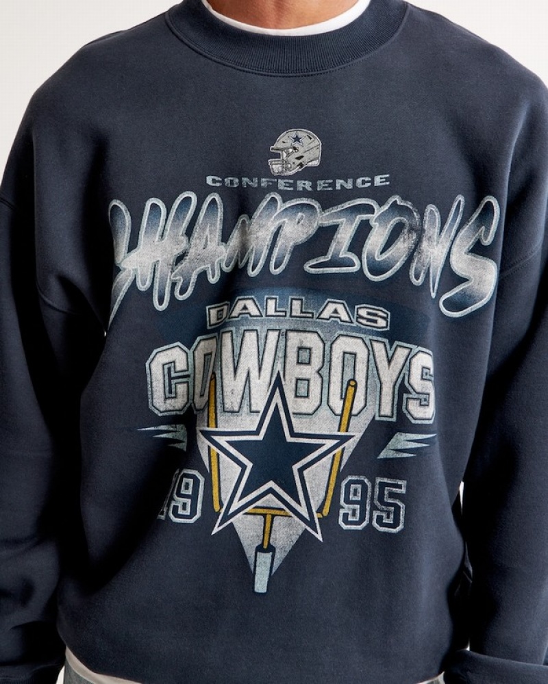 Abercrombie Dallas Cowboys Graphic Crew Tröjor Herr Marinblå Blå  | 9048-YJARI