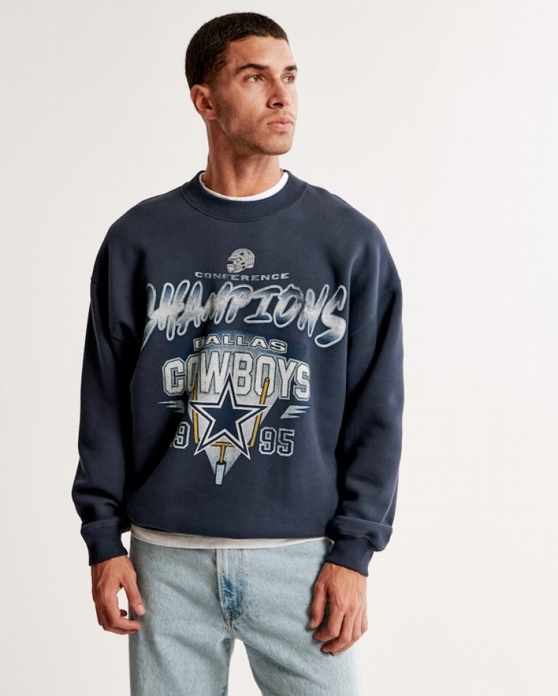 Abercrombie Dallas Cowboys Graphic Crew Tröjor Herr Marinblå Blå  | 9048-YJARI