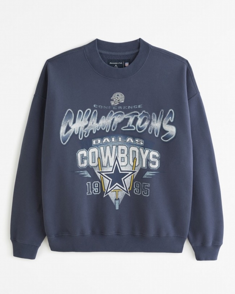 Abercrombie Dallas Cowboys Graphic Crew Tröjor Herr Marinblå Blå  | 9048-YJARI