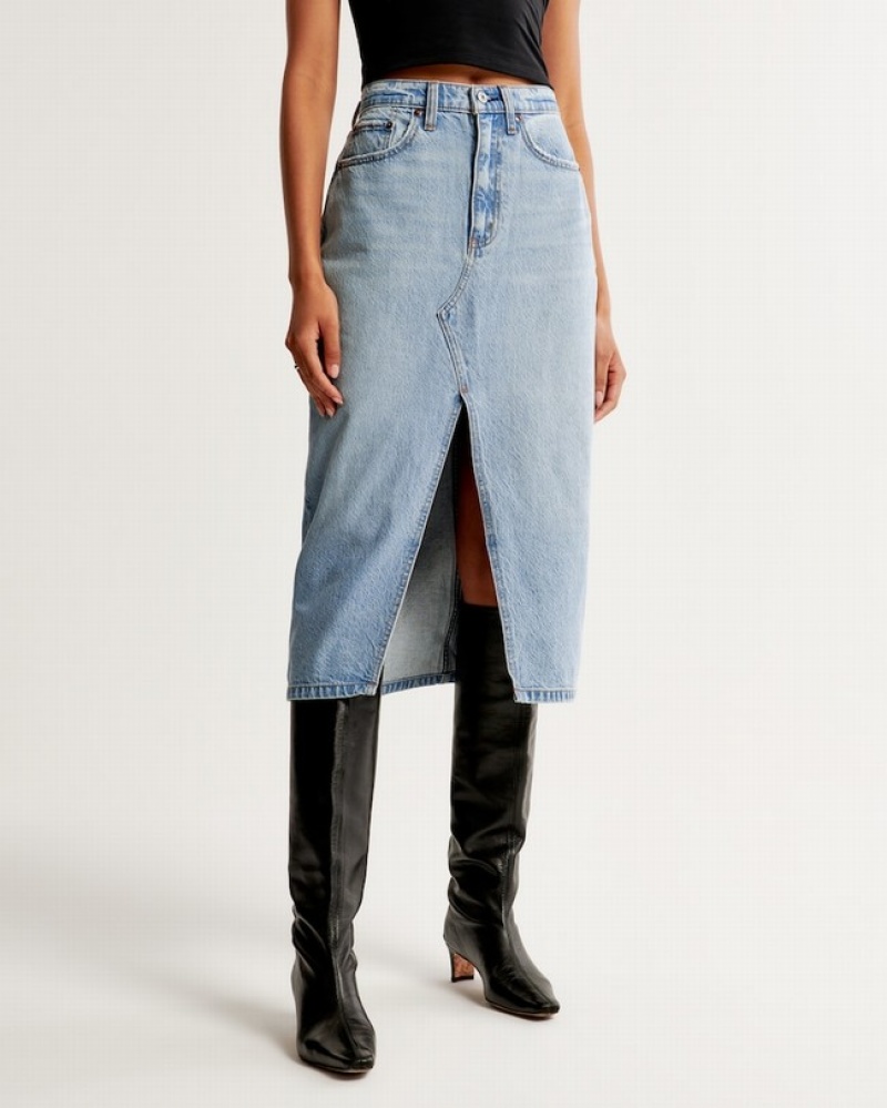 Abercrombie Denim Midi Kjolar Dam LjusTvätt  | 0761-GDMLU