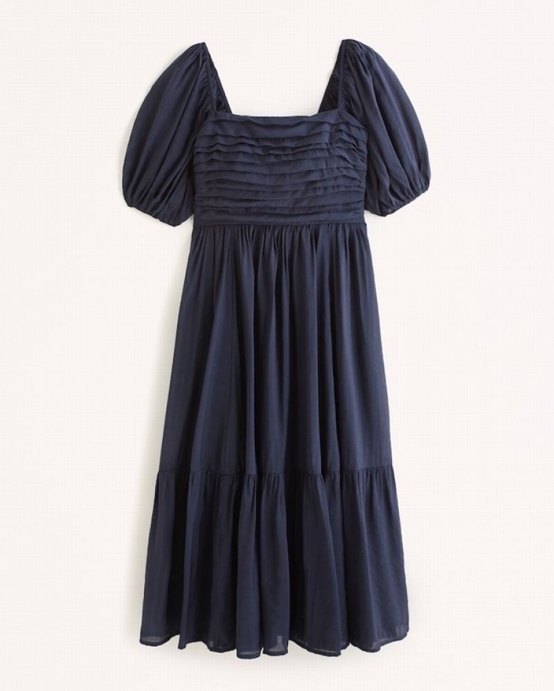 Abercrombie Emerson Floaty Puff Sleeve Midi Klänning Dam Marinblå  | 1546-OFJNU