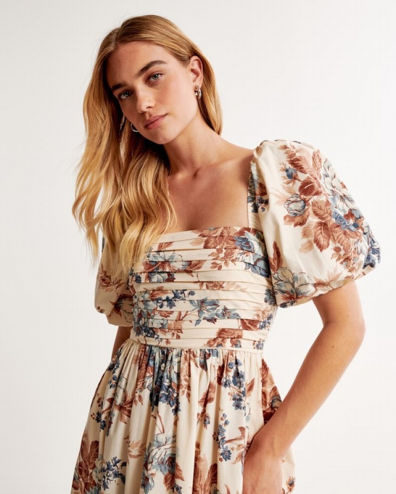 Abercrombie Emerson Poplin Puff Sleeve Midi Klänning Dam Grädde  | 5361-FCZYO