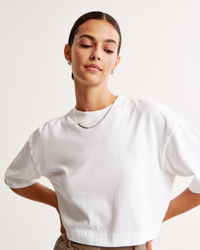 Abercrombie Essential Cropped Easy T-shirt Dam Vita  | 8394-LIXVU