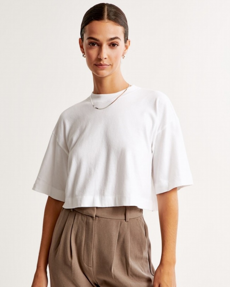 Abercrombie Essential Cropped Easy T-shirt Dam Vita  | 8394-LIXVU