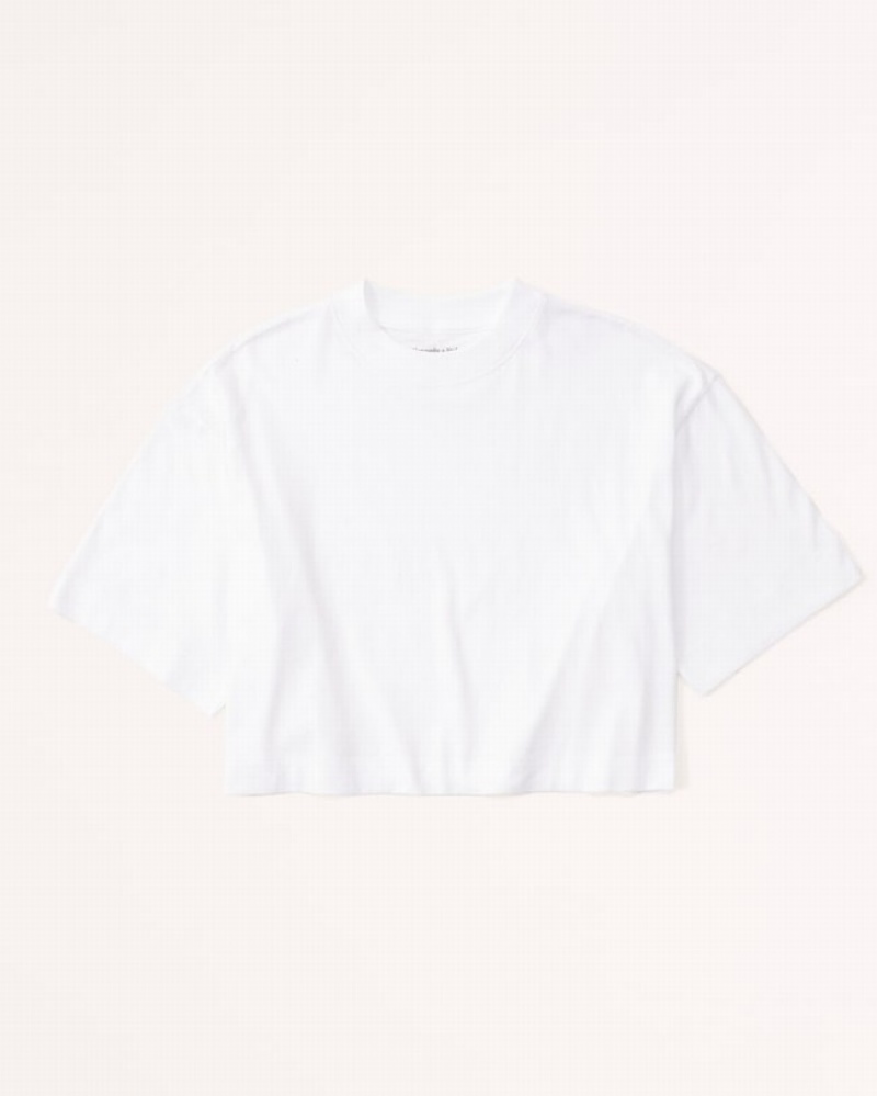 Abercrombie Essential Cropped Easy T-shirt Dam Vita  | 8394-LIXVU