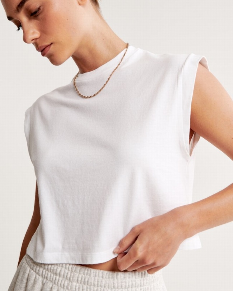 Abercrombie Essential Cropped Sleeveless T-shirt Dam Vita  | 2413-KNTOV