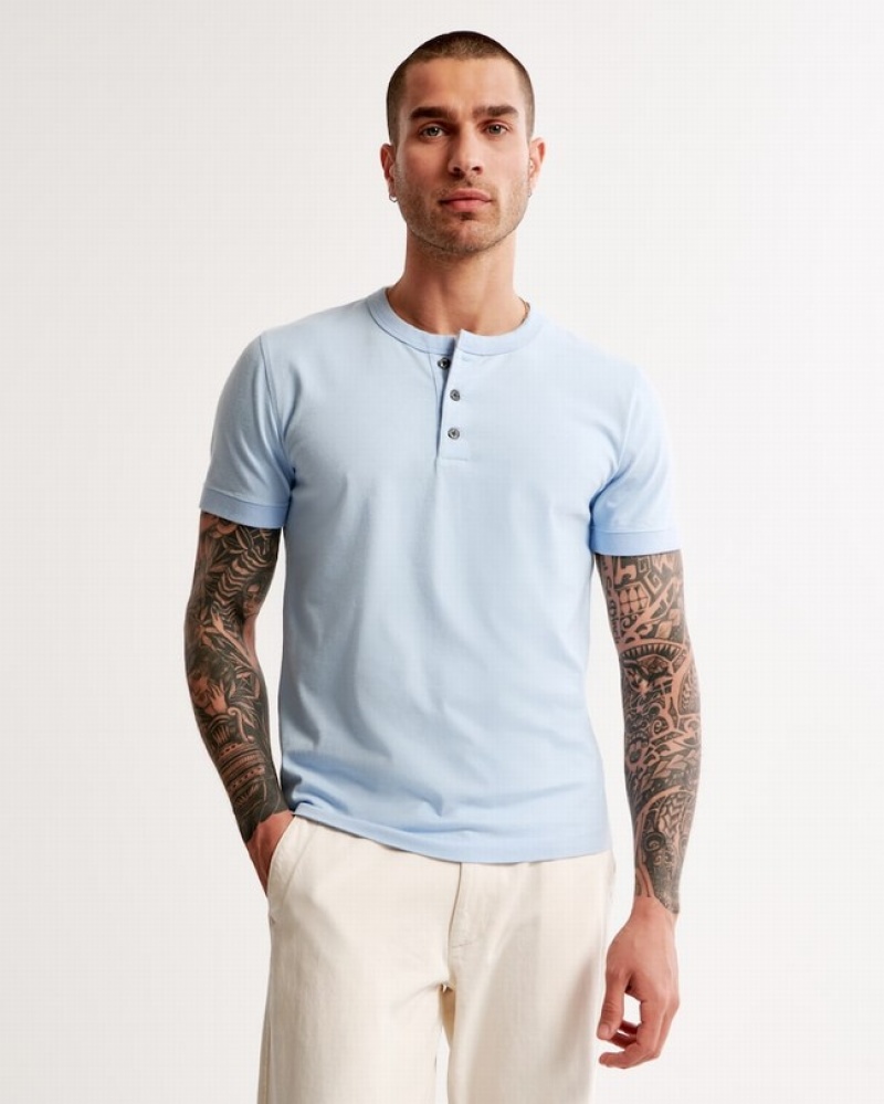 Abercrombie Essential Henley T-shirt Herr LjusBlå  | 5683-FAVGR