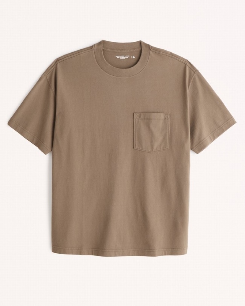 Abercrombie Essential Oversized Pocket T-shirt Herr Bruna  | 6729-RLTVA