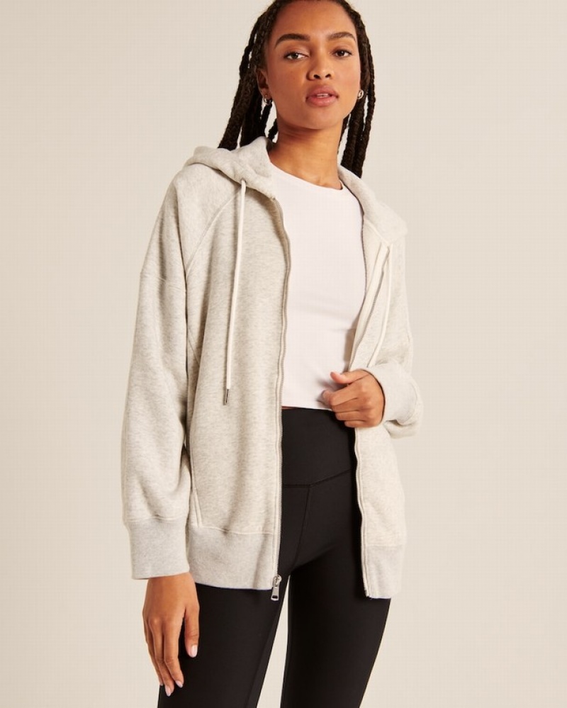 Abercrombie Essential Oversized Sunday Hooded Full-zip Hoodie Dam LjusGrå  | 4012-RUPMV